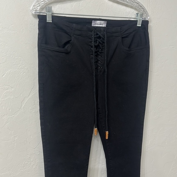 Frame black corded lace up skinny jeans size 30. - Picture 2 of 9